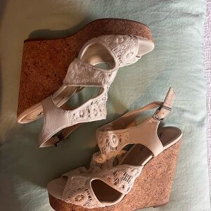 Lucky Brand White Wedge Sandals with Ankle Strap